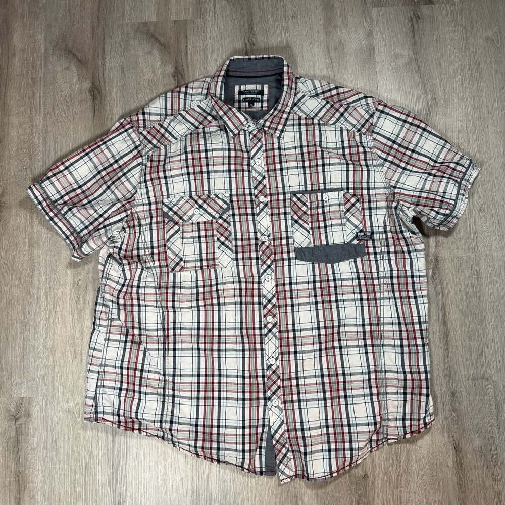 Mens Point Zero Classic Fit Short Sleeve Plaid Button-Up Shirt XXL